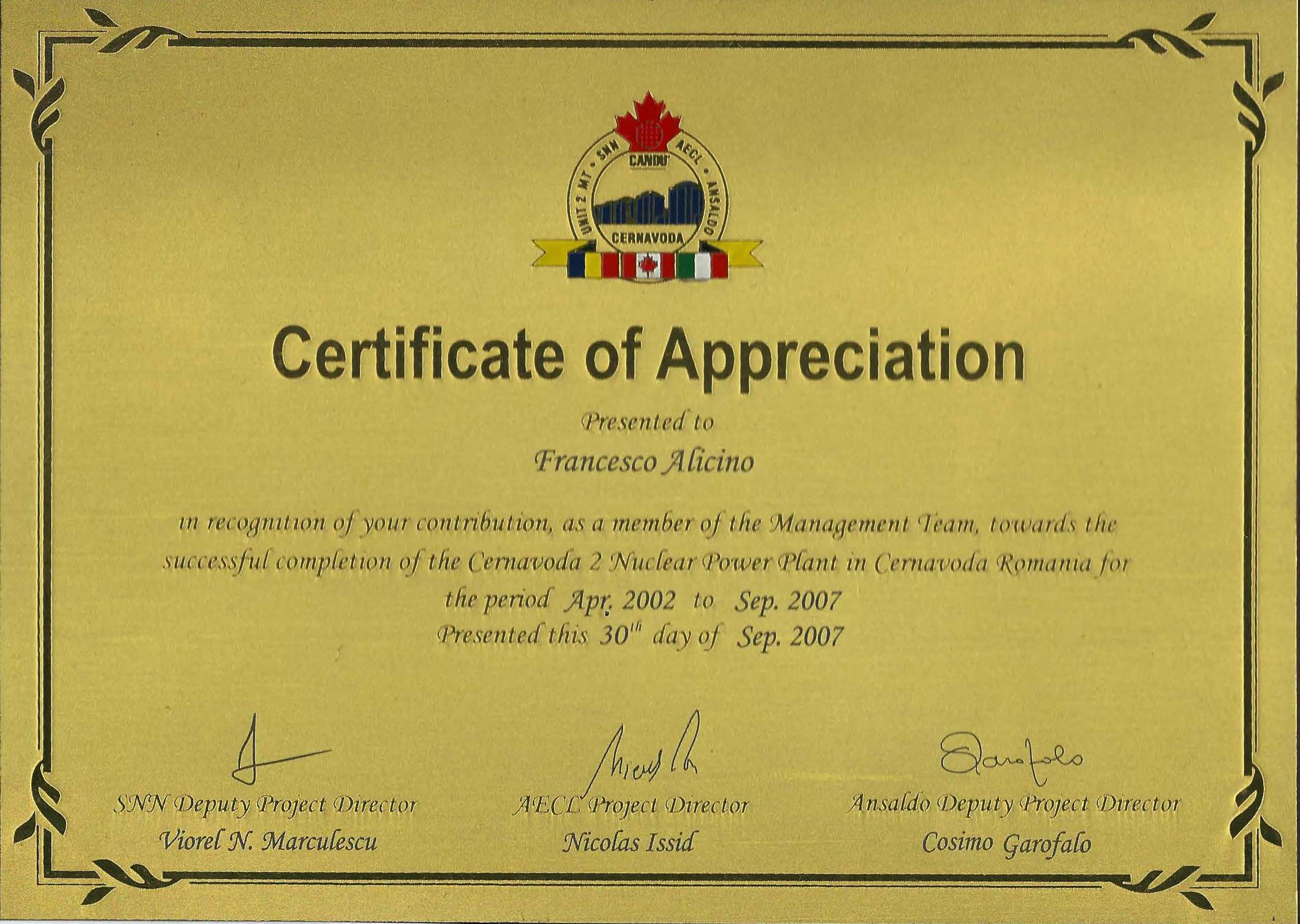 of appreciation